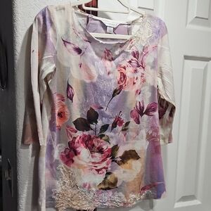 Christopher & Banks Pink and Purple Floral Blouse